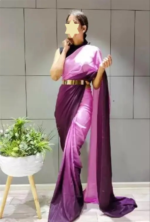 Two-Tone Georgette Purple2 Saree With Blouse (R102)