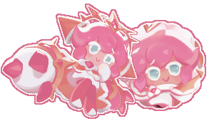 A graphic showing two different sprites of Strawberry Crepe Cookie