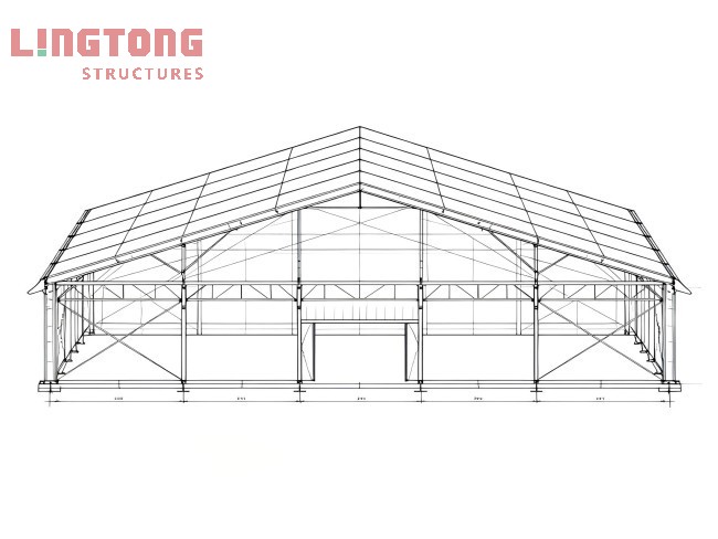 Equestrian tent with peaked roof design for enhanced weather resistance