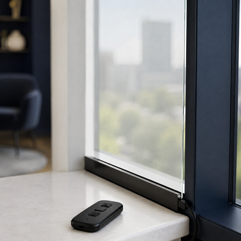Glass Guard smart film installed with wireless remote on the sill