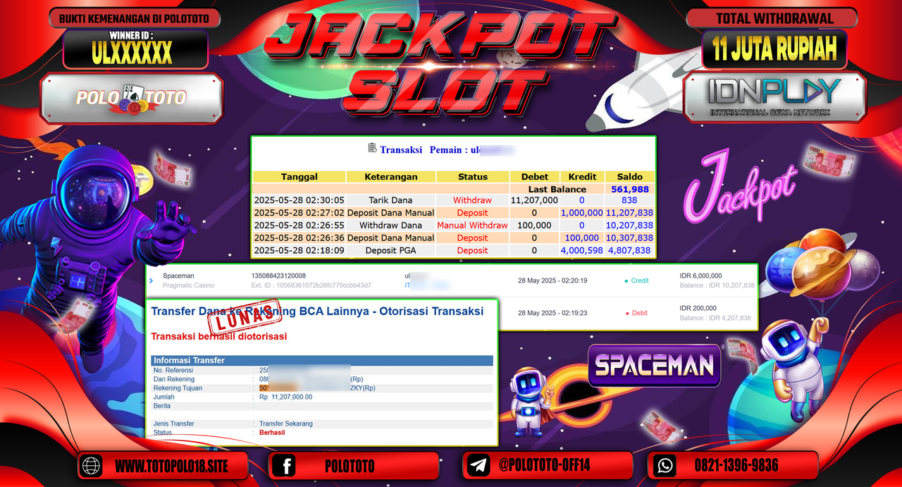 POLOTOTO JACKPOT SLOT SPACEMAN Rp.11.207.000,-