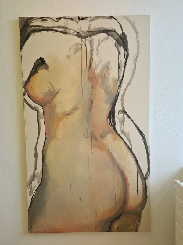 nude body, buttocks prominent, oil on canvas, face out of frame