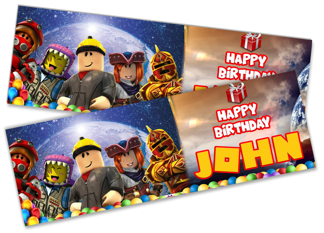 X2 Personalised Birthday Banner Roblox Children Kids Party Decoration Poster 2 Ebay - super mario makers of roblox banner roblox