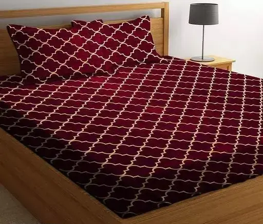 Fitted Cotton king size bedsheet with elastic and 2 pillow cover Color 1 (R602)