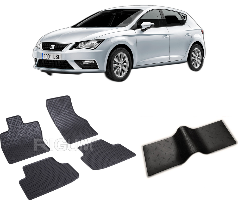 Set covorase auto SEAT LEON E-HYBRID din 2020-PREZENT, cu covoras tunel median, CAROSERIE HATCHBACK HYBRID, Presuri cauciuc 100%, compatibil cu autoturismul SEAT LEON E-HYBRID, Rigum