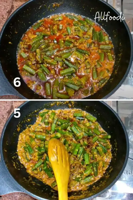 Adding fry bhindi in masala