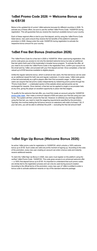 1x Bet Promo Code New User Saudi Arabia 1X200FOX 130 Bonus