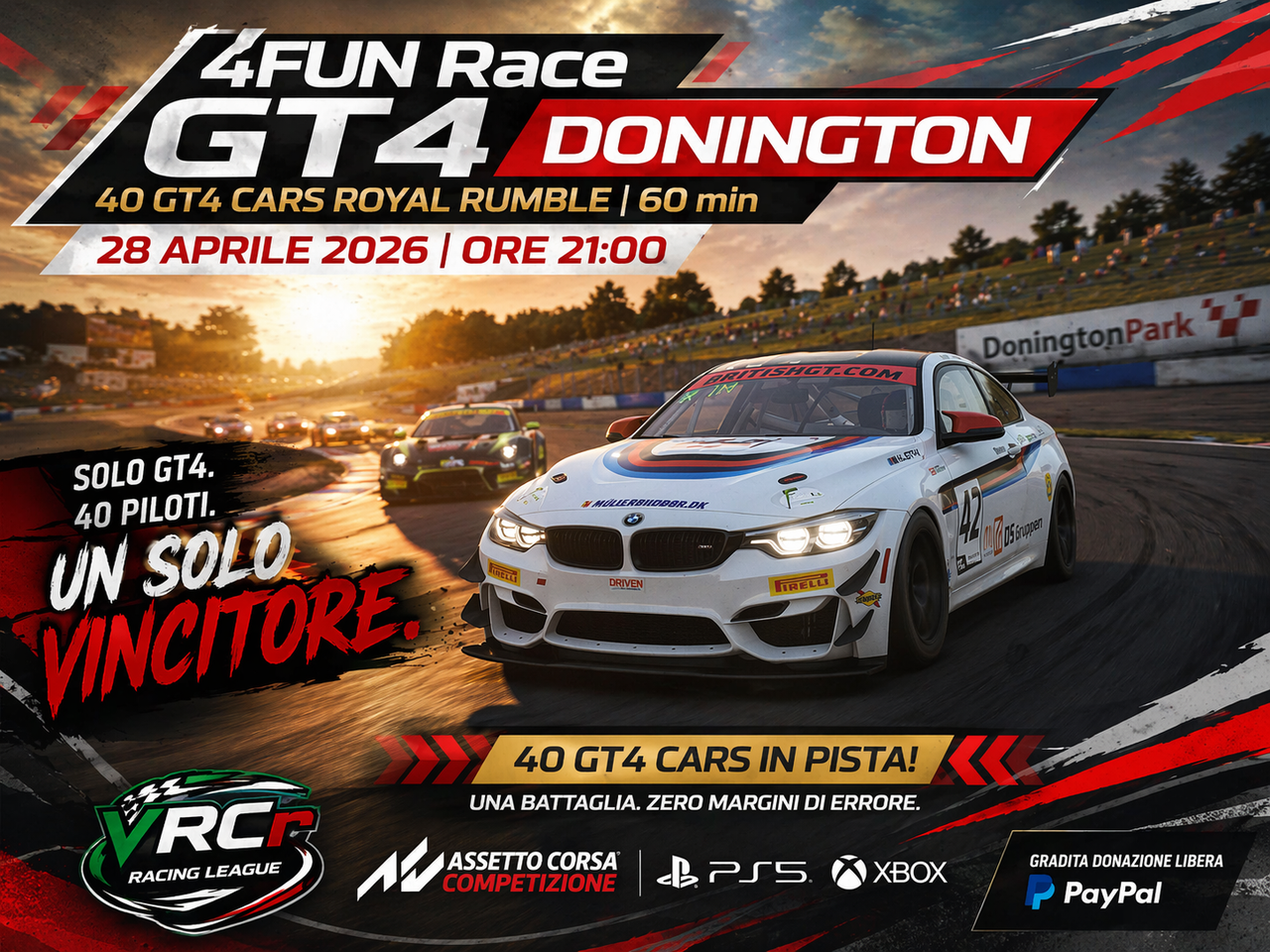 4FUN Race GT4 Donington | 40 GT4 cars Royal Rumble | 60 min