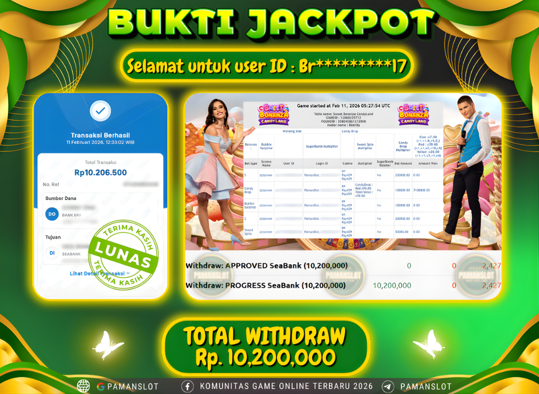 PAMANSLOT JACKPOT Game PP - Sweet Bonanza Candyland Rp.10,200,000- LUNAS