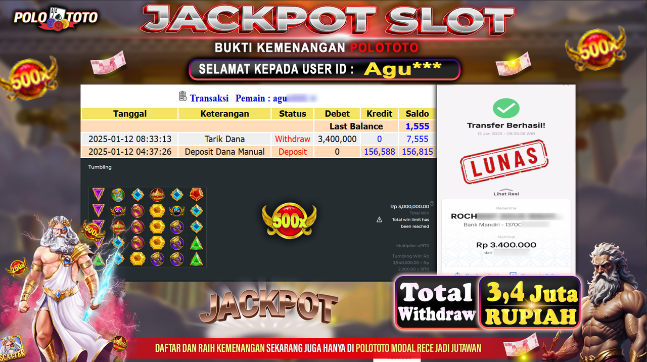 POLOTOTO JACKPOT SLOT GATES OF OLYMPUS 1000 Rp.3,400.000,-
