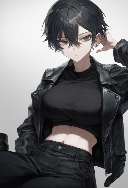 depth of field, 1girl, [[tall]], large breasts, short hair, black hair, black le s-295572728