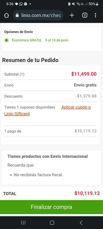 Linio: Samsung Galaxy S21 Ultra 5G 128gb pagando con Paypal