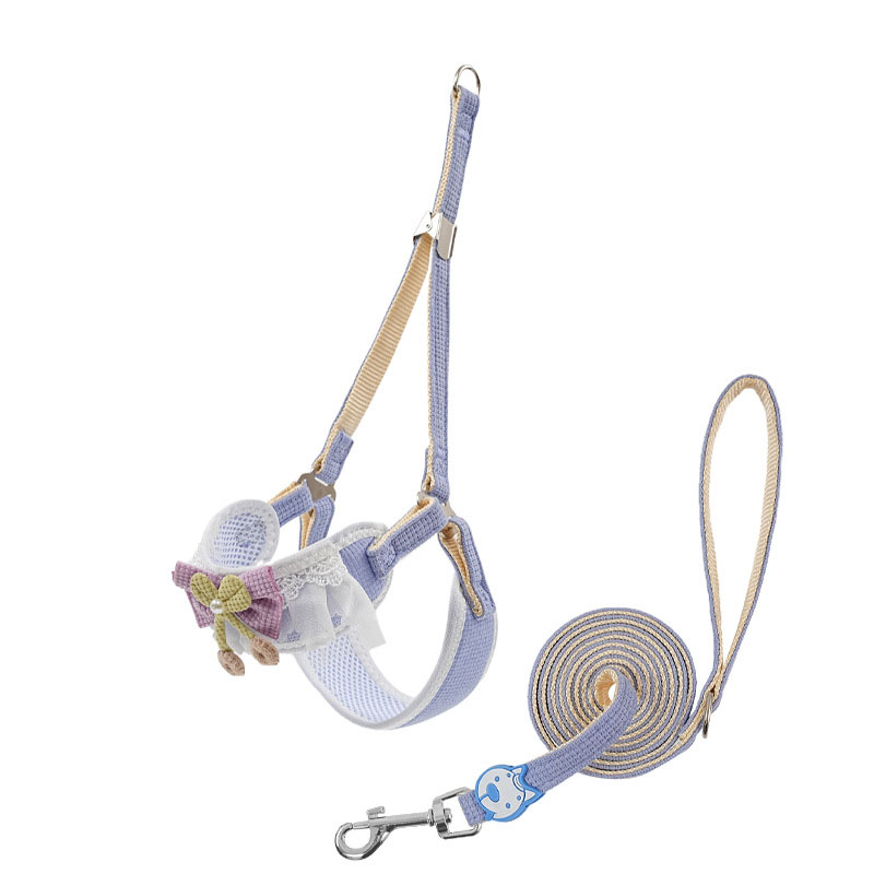 Sky blue Lace Y-Shaped Pet Harness and Leash Set - Breathable Mesh Vest for Small to Medium Dogs and Cats - Comfortable Walking Gear with 150cm Leash(Size:M)