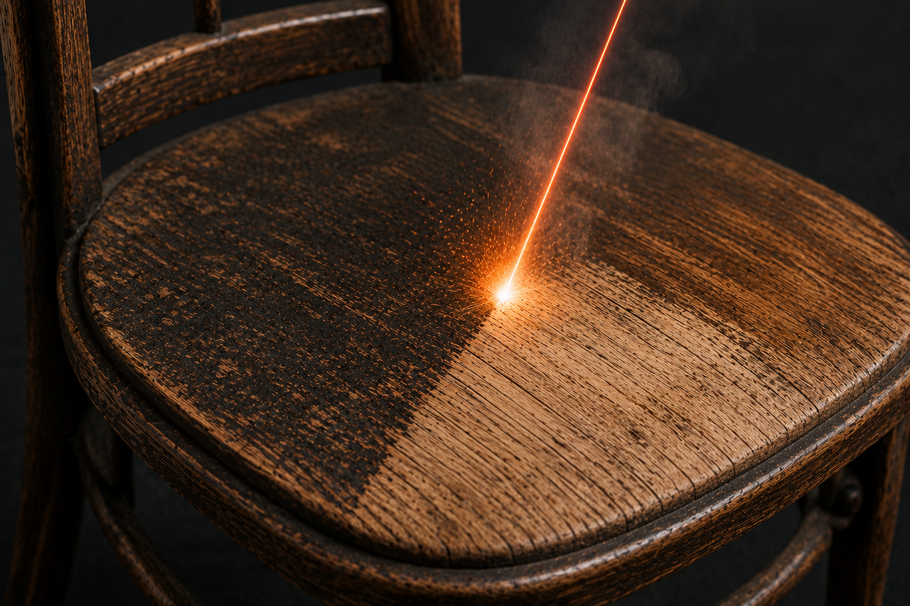 Laserreinigung auf Holzoberfläche