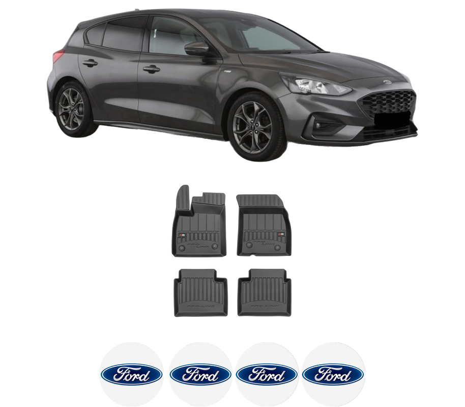 Set covorase presuri FORD FOCUS IV (HN) din 2018-2022, auto, din cauciuc thermoplastic, 4 Stickere auto cu FORD