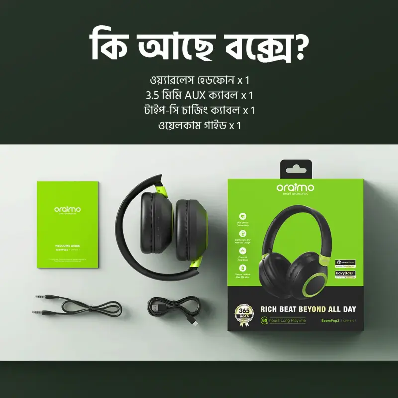 oraimo BoomPop 2 ENC Over-Ear Wireless Headphones