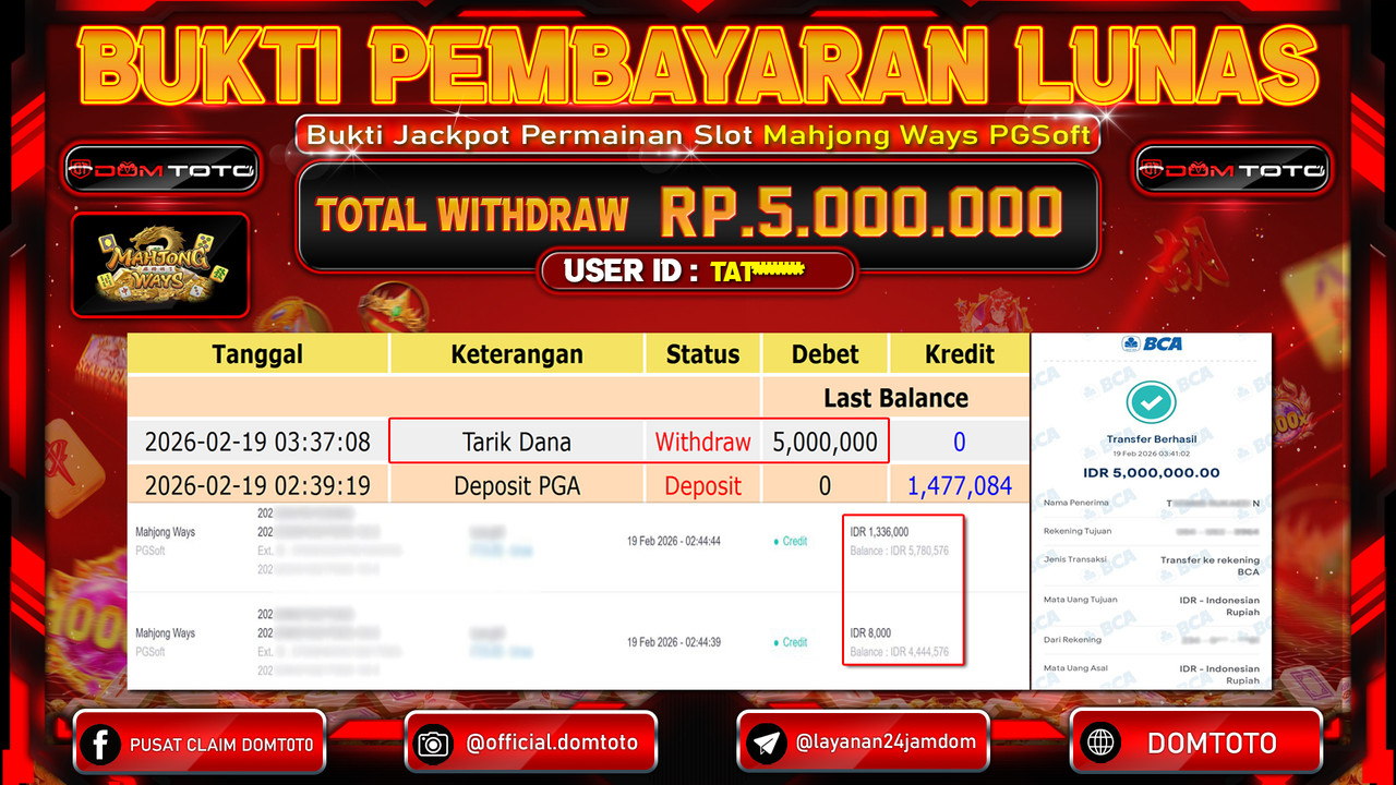 JACKPOT SLOT Mahjong Ways PGSoft 19 FEBRUARI 2026