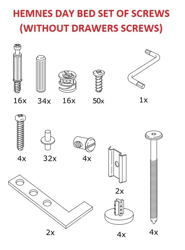 IKEA HEMNES DAY BED SET OF SCREWS AND FIXINGS NAILS DOWELS (WITHOUT