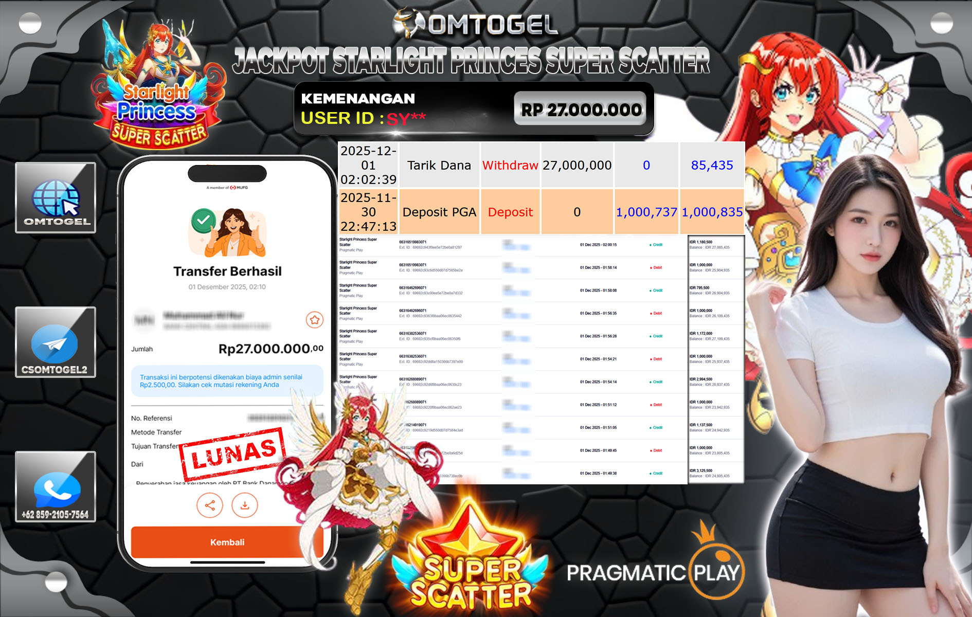 OMTOGEL JACKPOT PRAGMATIC PLAY STARLIGHT PRINCESS SUPER SCATTER , 27 JUTA DI BAYAR LUNAS ,-