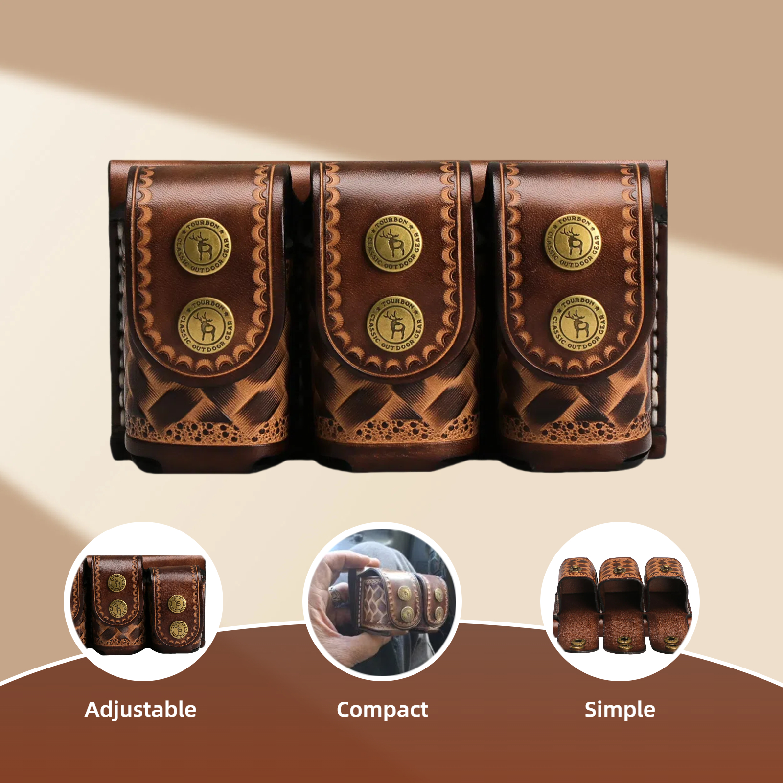 TOURBON .22 .38 357 .44 Speed Loader Pouch Triple Leather Revolver