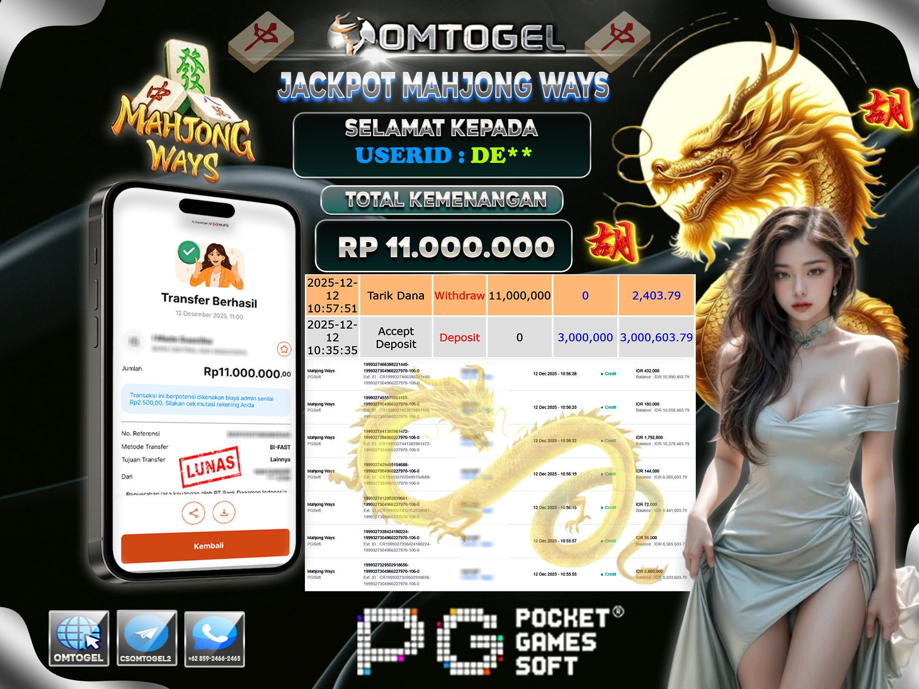 OMTOGEL JACKPOT PG SOFT MAHJONG WAYS ,11 JUTA DI BAYAR LUNAS ,-