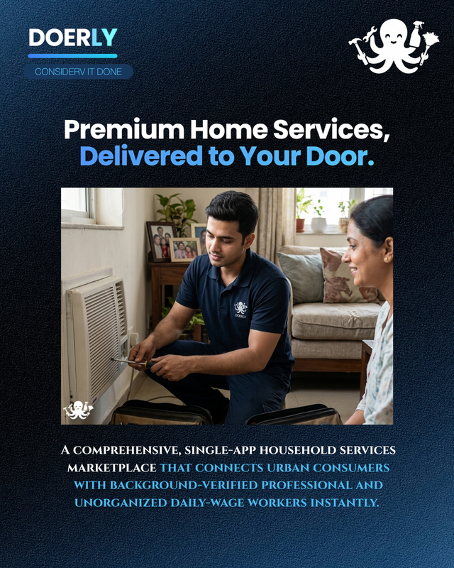 Background-verified Doerly home service technician repairing a fixture at a customer's doorstep