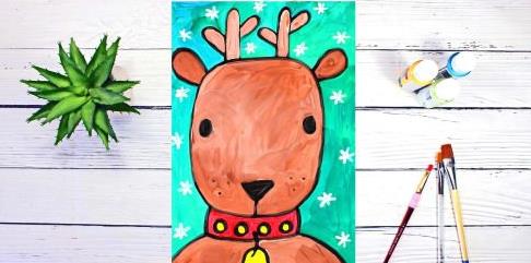 Art for Kids and Beginners - Drawing and Painting Santa's Reindeer