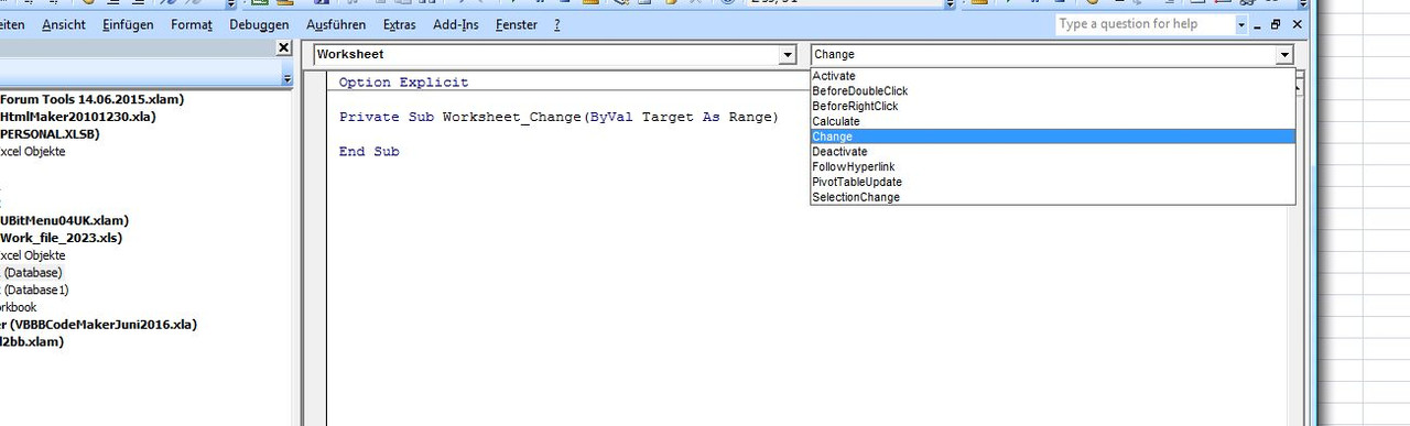 Worksheet   Change  from dropdown lists