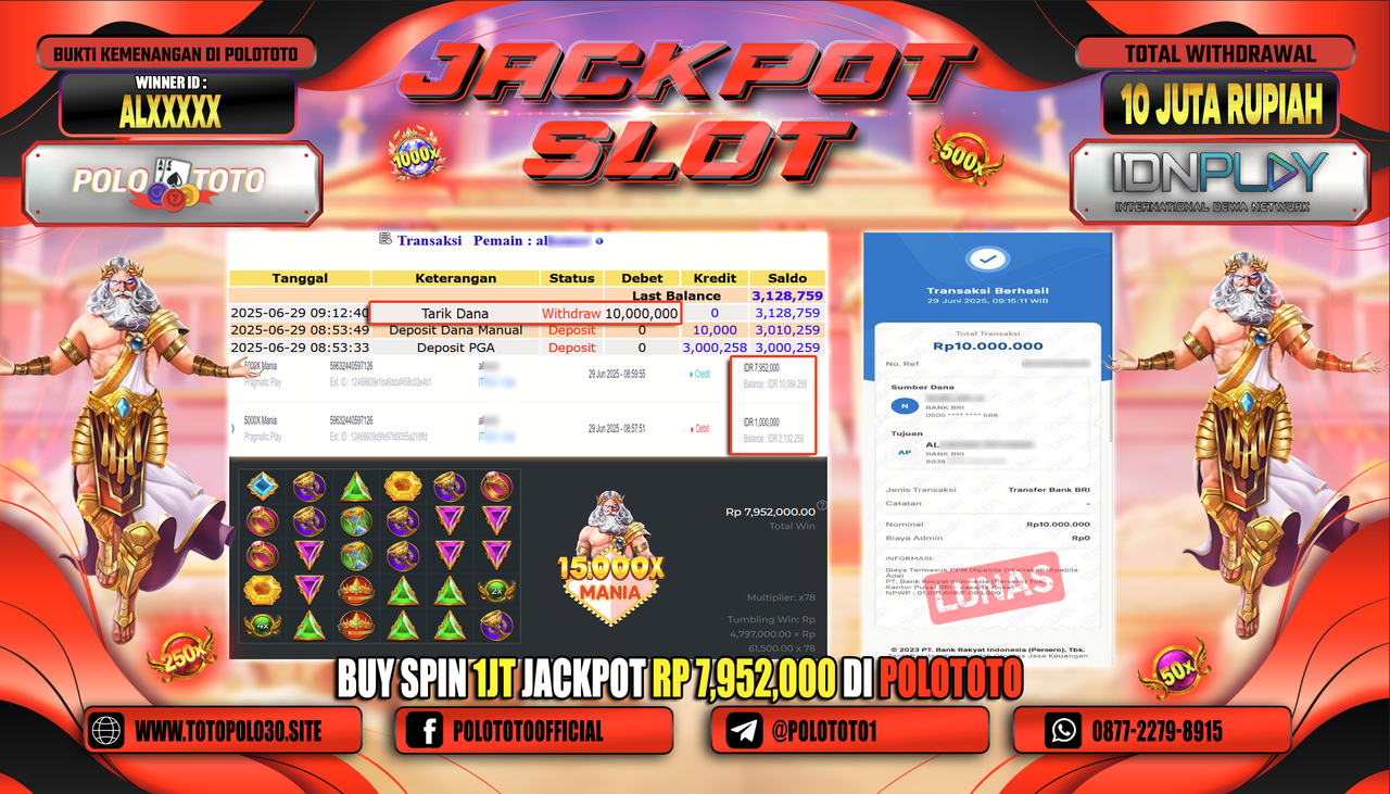 POLOTOTO JACKPOT SLOT 5000X MANIA Rp.10.000.000,-