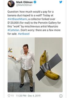 Banane fissate a un muro con del nastro adesivo vendute per 120'000 dollari  (e anche di più)