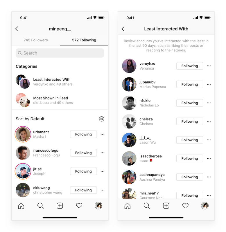 Fitur baru Instagram untuk menunjukkan siapa saja yang kontennya paling sering ditampilkan di linimasa dan siapa yang paling jarang berinteraksi dengan pengguna.