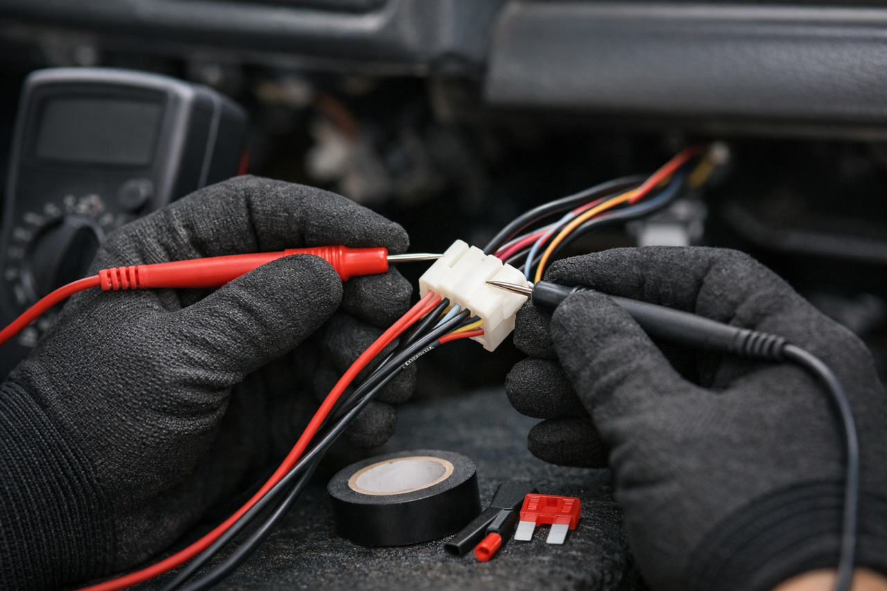 Проверка проводки магнитолы мультиметром перед подключением в ВАЗ 2114