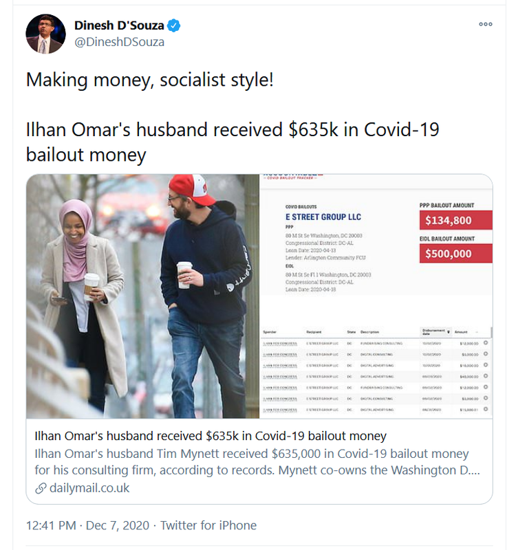 Chiến dịch của Ilhan Omar giúp chồng thu hàng triệu USD 1