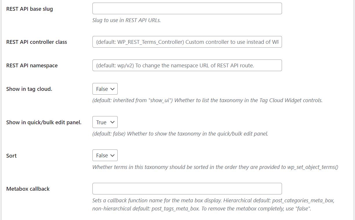 CPT UI taxonomy settings 3