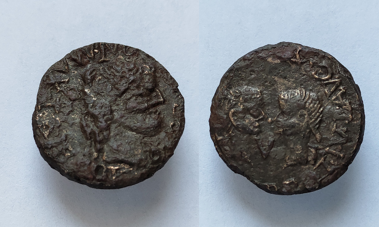 As de Tarraco, época de Tiberio. IVL AVGVSTA DRVSVS CAES TRIB POT IV. Cabezas afrontadas de Druso y Livia. P90612-135424