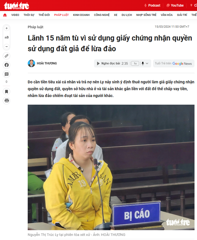 lua dao Nguyen Thi Truc Ly Lừa thành công 620 triệu đồng & 96 chỉ vàng bằng "sổ đỏ" mua online
