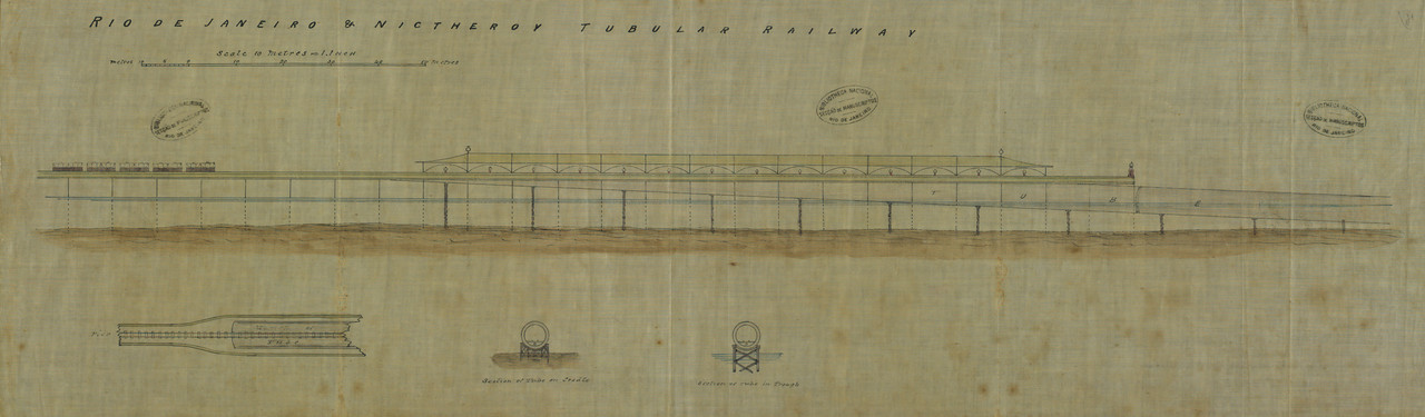 Mapa final primeiro projeto da ponte . Acervo da Fundação Biblioteca Nacional – Brasil. 1876