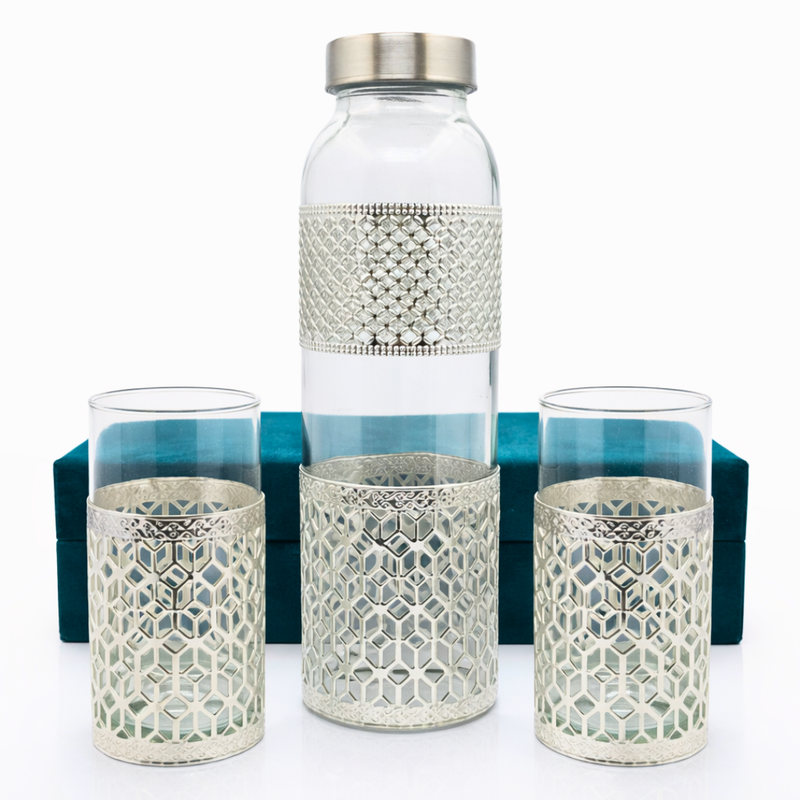 Silver Plated Glass Bottle Set With Velvet Box
