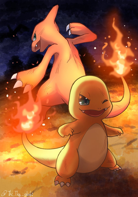 charmander-and-charmeleon-pokemon-drawn-