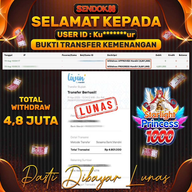 SENDOK88 JEPE! STARLIGHT PRINCESS 1000 Rp 4.801.000,- LUNAS!