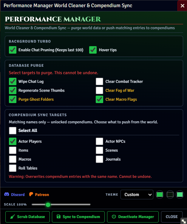 Performance Manager World Cleaner Compendium Sync Preview