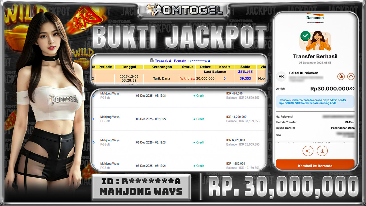 OMTOGEL JACKPOT PGSOFT MAHJONG WAYS  ,30 JUTA DI BAYAR LUNAS ,-