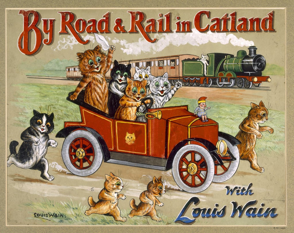 Louis-Wain-By-Road-and-Rail-in-Catland-20th-Meister-Drucke-266731