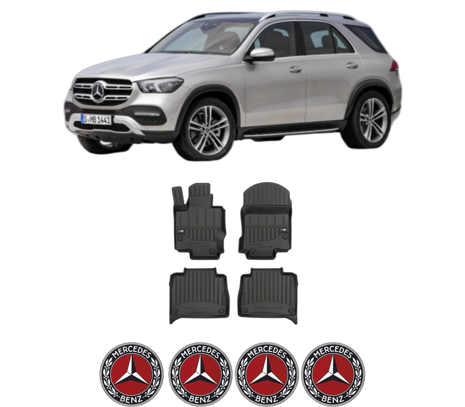 Set covorase presuri MERCEDES-BENZ GLE (V167) din 2018-2023, auto, din cauciuc thermoplastic, 4 Stickere auto cu MERCEDES-BENZ