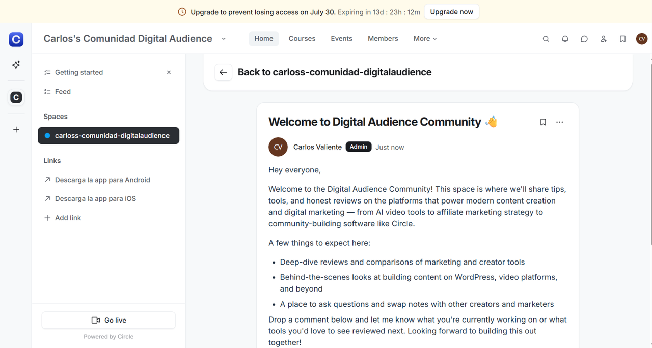Published post inside a Circle community