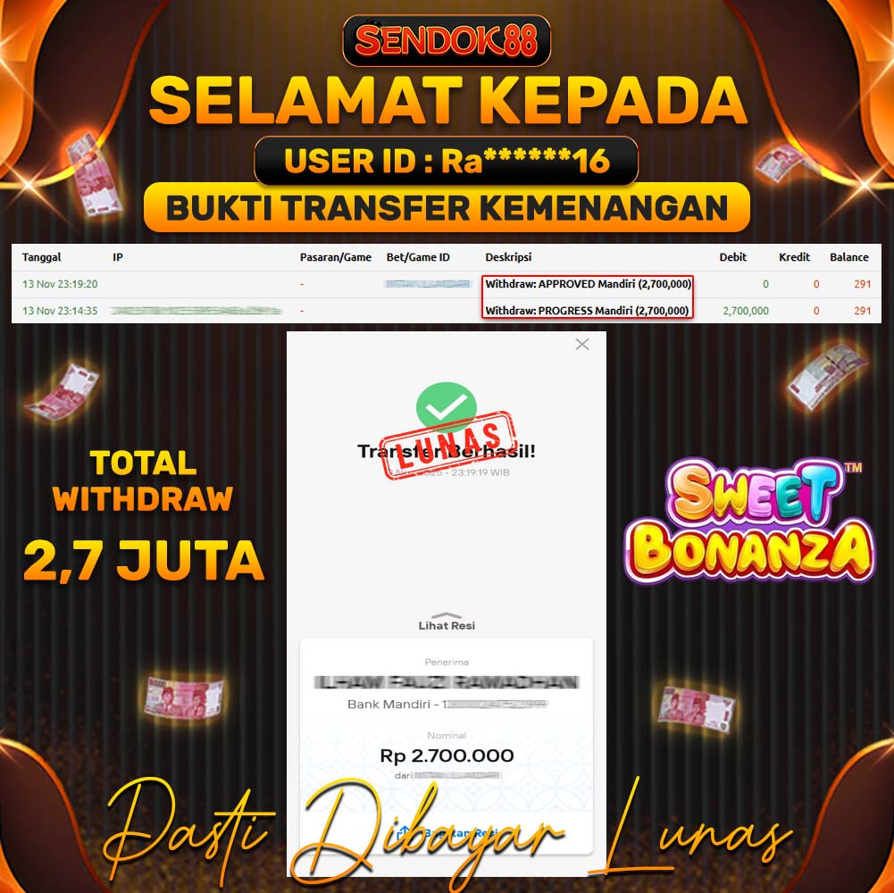 SENDOK88 JEPE! SWEET BONANZA Rp 2.700.000,- LUNAS!