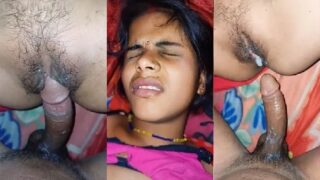 Beautiful slim sister-in-law’s pussy was covered with semen