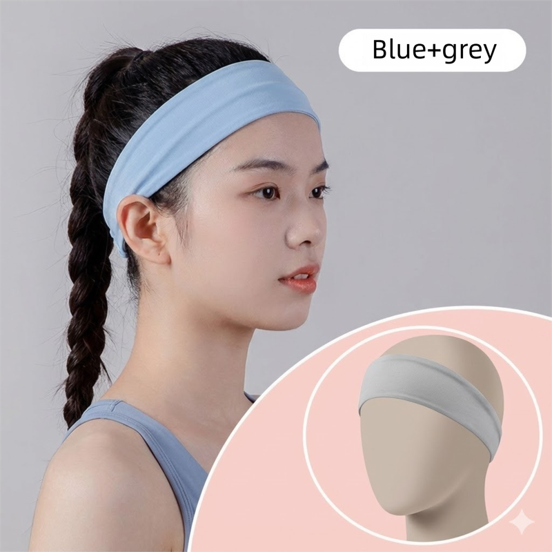 2 Pack Sports Headband with Silicone Sweat Guide Non-Slip Moisture Wicking Hair Band for Running Yoga Gym Fitness Quick Dry Breathable (Blue & Grey)