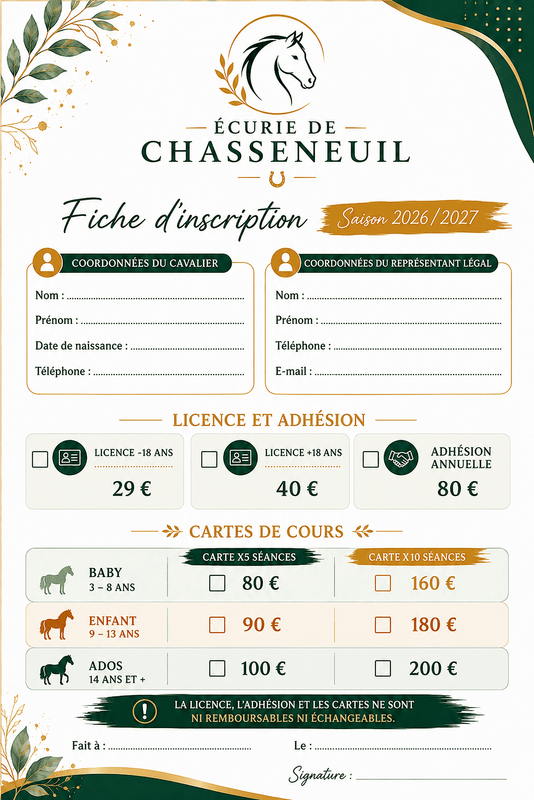 Bulletin d'adhésion Écurie de Chasseneuil