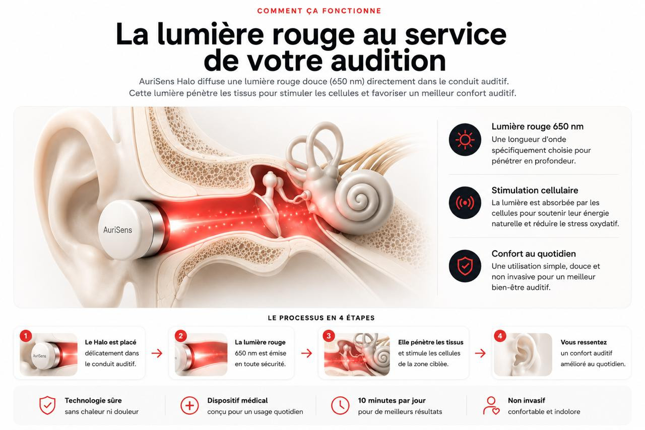 Comment fonctionne AuriSens Halo : la lumière rouge au service de votre audition